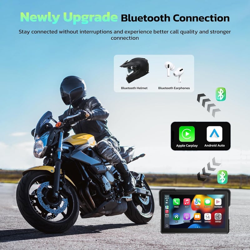 LAMTTO 7-Inch Wireless Motorcycle Carplay GPS Navigation System with Apple Carplay and Android Auto, Portable Moto Car Play Screen with Dual Bluetooth, Navigation, Siri, Google Assistant, Anti-Glare - Image 4